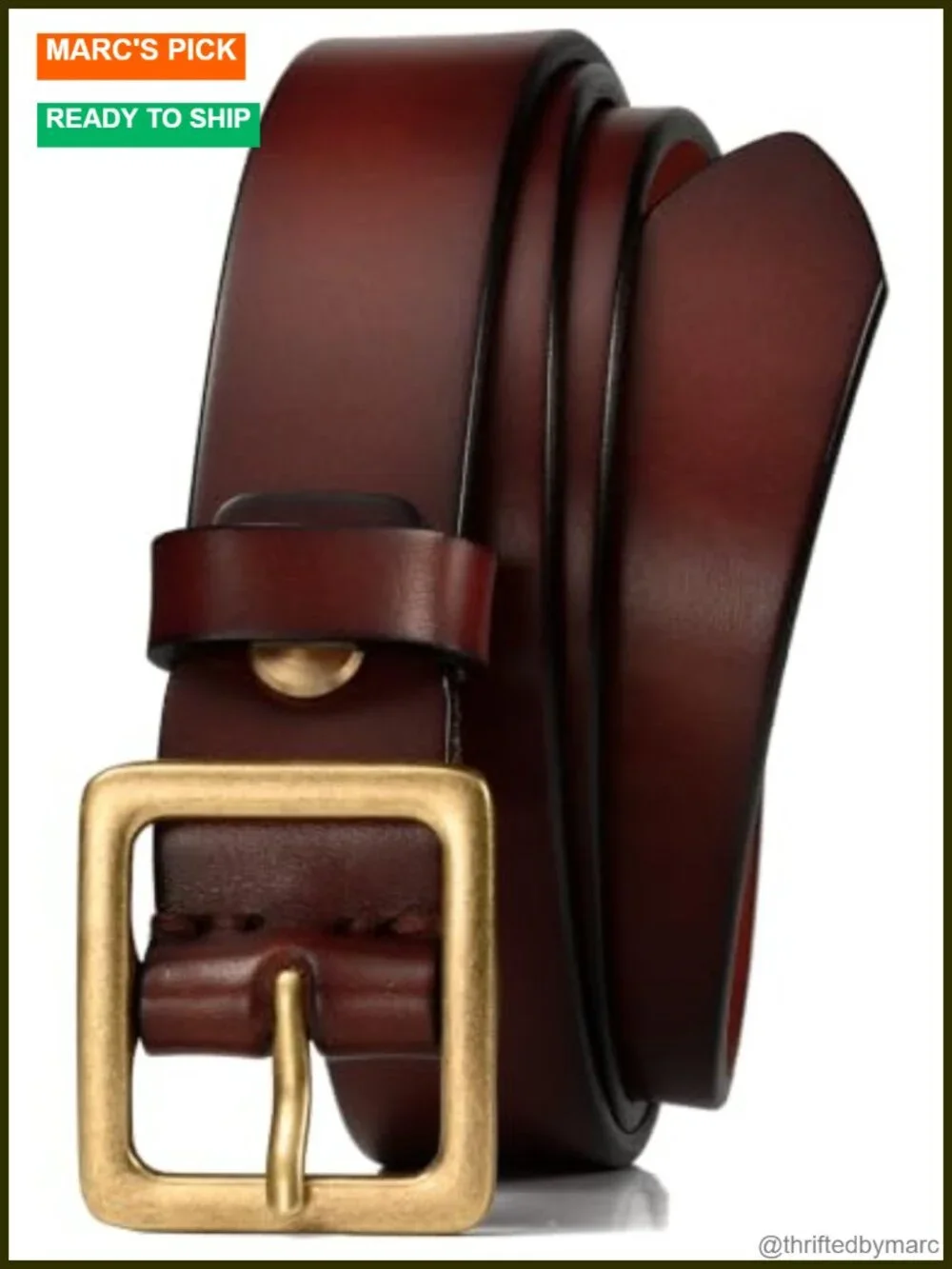Full Grain Leather Belt with Vintage Square Buckle